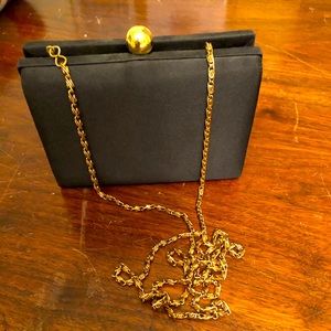 Black evening bag/clutch with optional gold chain
